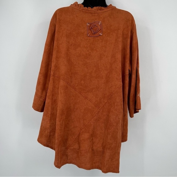Sultry Touch Linen Lagenlook Tunic Top Womens 1X Rust‎ Artsy Embroidered - Picture 3 of 8